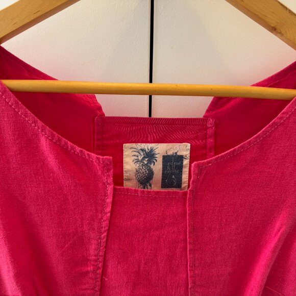 Anthropologie Edme & Esyllte Barbiecore Hot Pink Sleeveless Linen Sheat (Size 0) - Picture 3 of 6